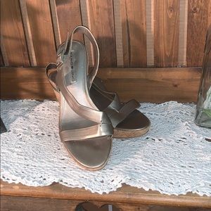 Size 7.5 Bandolino gold cork heel wedge sandal